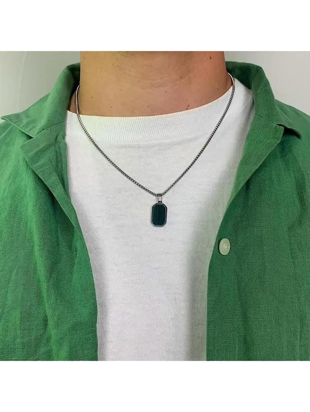 Silver with Green pendant stainless steel necklace